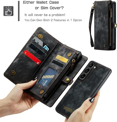 Miniatura 5 de Funda tipo cartera desmontable 2 en 1 para Samsung Galaxy S23 con tarjetero y funda de piel retro de alta calidad con tapa magnética, bolsillo