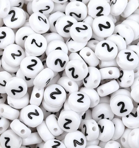 Miniatura 10 de 100 cuentas de números de acrílico blanco de 0.27 x 0.157 pulgadas (0.276 x 0.157 in) de plástico blanco redondo número 0 cuentas