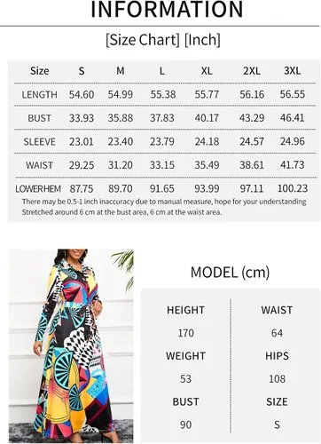 Miniatura 5 de Vestido maxi con estampado de manga larga con botones y cinturón para mujer