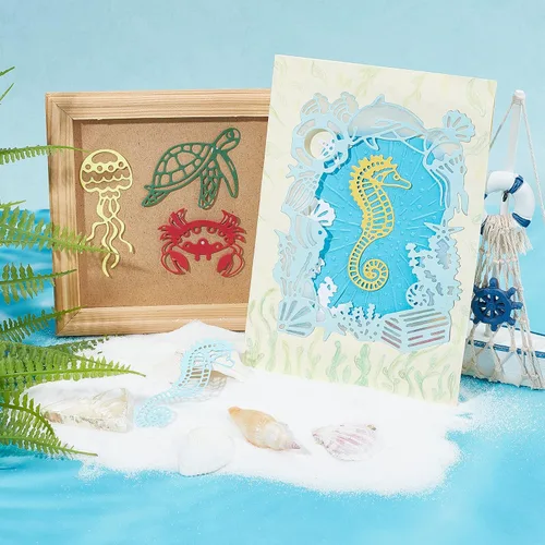 Miniatura 4 de ORIGACH 8 piezas de marco oceánico y animales marinos troqueles de corte de metal plantillas en relieve plantillas para bricolaje álbum de recortes
