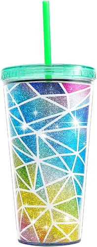 Vaso de acrílico con aislamiento de doble pared con tapa y pajilla, 22 oz / 22.0 fl oz (colorido)
