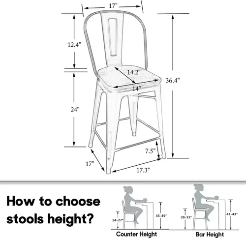 Miniatura 2 de HAOBO Home Taburetes de bar de 24 pulgadas de respaldo alto con asiento de madera [juego de 4] taburetes de bar de altura de mostrador, negro mate