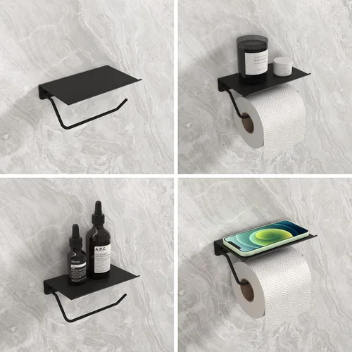 Miniatura 6 de Soporte de papel higiénico con estante para teléfono, accesorios de baño, dispensador de rollo de pañuelos de almacenamiento montado en la pared