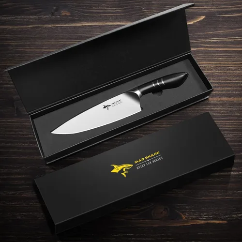 Miniatura 7 de MAD SHARK Cuchillo de chef de 8 pulgadas, cuchillo de cocina de alto carbono de acero inoxidable con mango ergonómico, cuchillo de cocina con caja