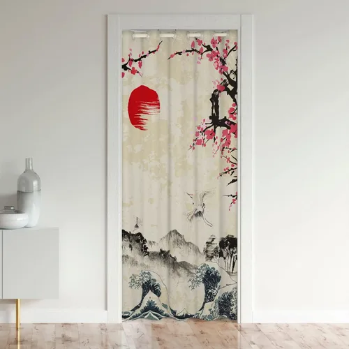 Sakura Flower - Cortina para puerta de armario, 34 x 80 pulgadas, diseño tradicional retro, ramas de flores botánicas, color blanco y rosa Multi 20