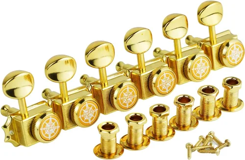 Miniatura 10 de Guyker Afinadores de cuerda de bloqueo de guitarra vintage de 6 en línea – Clavijas de afinación de bloqueo, cabezales de máquina, piezas de Relic