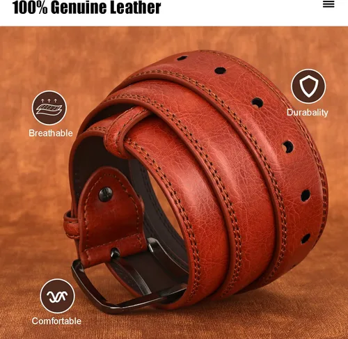 Miniatura 4 de FIORETTO Cinturones de cuero genuino para hombre, cinturones de vestir de doble costura, diseños clásicos y modernos para trabajo, negocios y casual