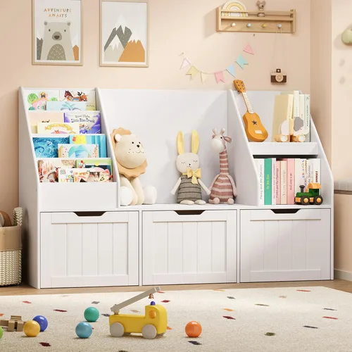 Miniatura 6 de Gizoon Organizador de almacenamiento de juguetes para niños con rincón de lectura, estantería para niños con 3 cajones móviles, rincón de lectura