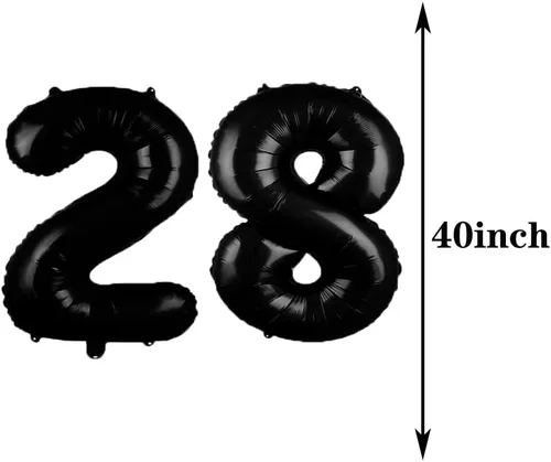 Miniatura 2 de Decoraciones de cumpleaños número 28, suministros de fiesta, globos negros del número 28, globos de aluminio de Mylar de 28 ° decoración de globos