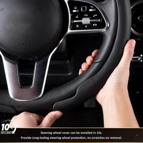 Miniatura 5 de Aimato Funda ultrafina para volante de automóvil, microfibra cómoda y transpirable, ajuste universal para la mayoría de los automóviles, color negro