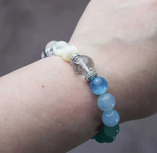 Miniatura 48 de Precious Gemstone Natural Crystal Healing Bracelet, Rutilated Quartz, Moonstone, Quartz Handmade Original Design Bracelet