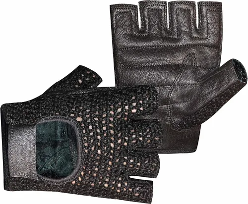 Entrenamiento de levantamiento de pesas Guantes de cuero y ganchillo sin dedos para conducir ciclismo silla de ruedas W-1042