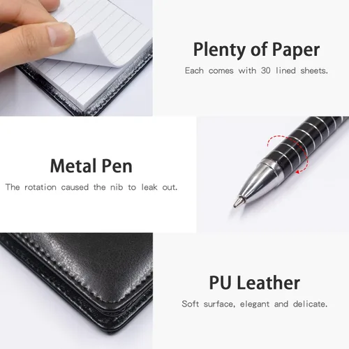 Miniatura 6 de Juego de 7 soportes pequeños para bloc de notas, cuaderno de bolsillo con bolígrafo, incluye 5 recambios de 3 x 5 pulgadas, 30 papeles rayados por