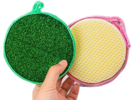 Miniatura 7 de 3 piezas de forma redonda de doble cara metálica esponja esponja limpiador de platos bolas de limpieza