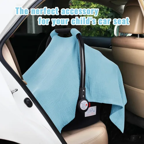 Miniatura 5 de Metplus Funda de asiento de automóvil de muselina para bebés, 100% algodón, transpirable, toldo para asiento de automóvil para verano, fundas