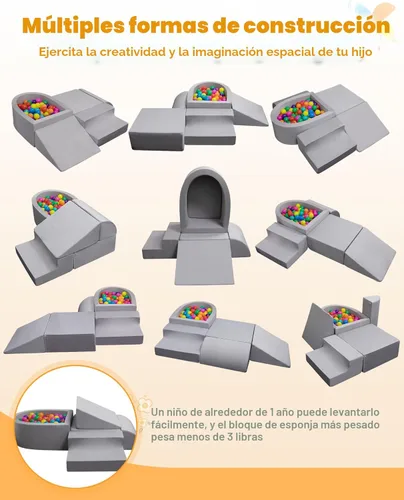 Miniatura 2 de Bloques de escalada para bebés, juego suave para bebés que gatean de 6 a 12 meses, partículas antideslizantes en la parte inferior y conectores