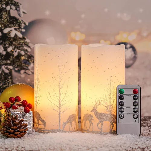 Miniatura 8 de 2 paquetes de velas sin llama parpadeantes LED de Navidad, velas de cera operadas por baterías con temporizador y control remoto, velas sin llama