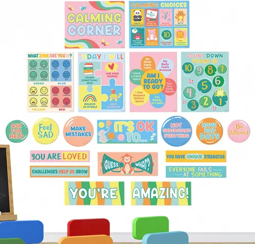 Sweetzer & Orange S&O Calm Down Corner to Relax Kids, juego de tablones de anuncios relajantes para el aula, artículos de rincón calmante, tabla de