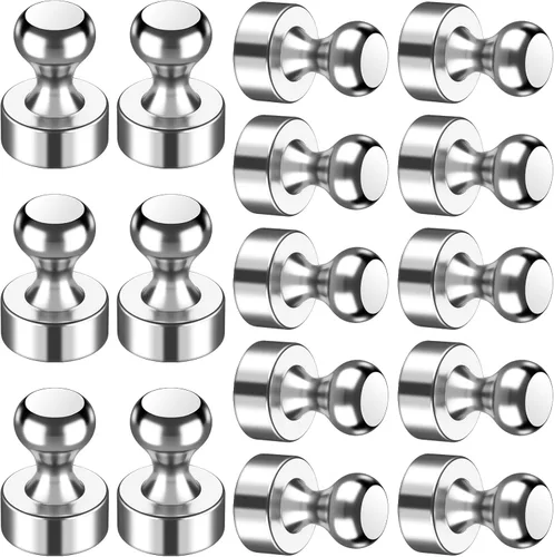 VNDUEEY Imanes para refrigerador, imanes pequeños para nevera, 16 piezas, pizarra blanca, chinchetas magnéticas, fuertes clips magnéticos para Plata