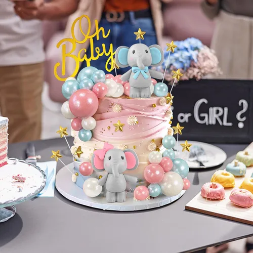 Miniatura 5 de 49 piezas de decoración de pastel de elefante, bolas de perlas, púas de pastel, mini botella de leche, decoración de pastel de estrella