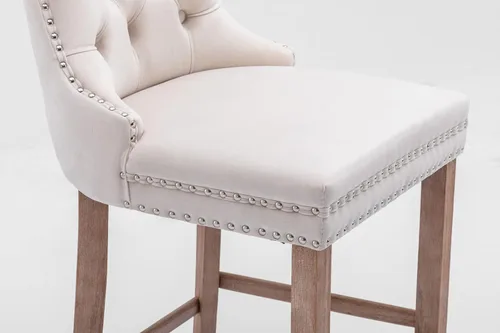 Miniatura 8 de Juego de 2 Sillas de Comedor, Modernos Taburetes de Bar Tapizados de Terciopelo con Decoración de Botones Capitoné y Patas de Madera, Ribete