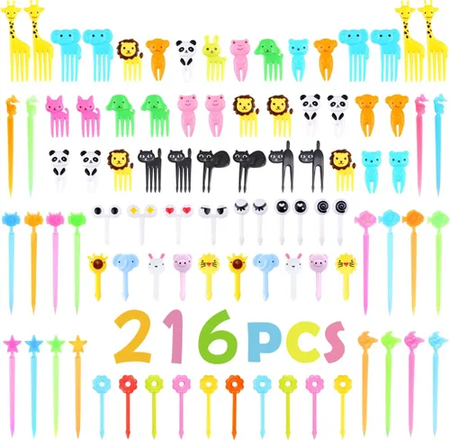 FATLODA 216 piezas de palillos de comida de animales para niños, divertidas púas Bento, lindos palillos de dientes de alimentos de frutas de dibujos
