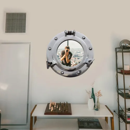 Miniatura 8 de The Metal Magician Espejo de pared de ojo de buey con decoración náutica de 8 pulgadas, aluminio pulido, espejo para el hogar, decoración pirata