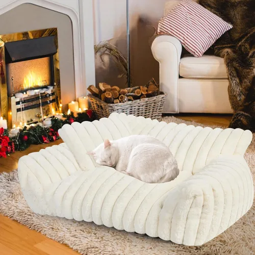 Miniatura 8 de Lindo sofá cama para gatos de interior, sofá esponjoso para gatos con forro polar de pana suave de alta calidad, lindas camas para perros pequeños