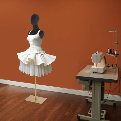 Miniatura 5 de Cuerpo de maniquí femenino Forma de vestido de tela de lino Manikin Torso con cabeza desmontable Altura ajustable Soporte de metal, para coser ropa