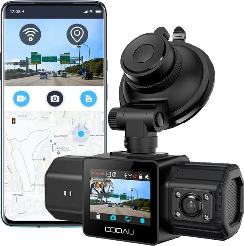 COOAU Cámara de tablero dual 2.5K+1080P, cámara de tablero frontal e interior, GPS y WI-FI integrados, cámara de tablero para automóviles, perfecta