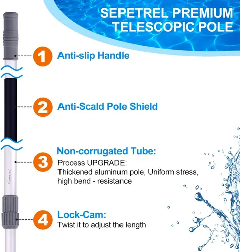Miniatura 4 de Sepetrel Poste de Piscina - Poste Profesional Mejorado de 12 Pies Telescópico para Piscina con Puntas Roscadas, Postes Telescópicos Ajustables