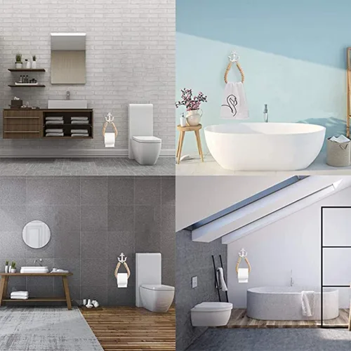 Miniatura 5 de Soporte de papel higiénico de anclaje náutico, anillo de toalla de pared industrial rústico con gancho de metal para decoración de baño (blanco)
