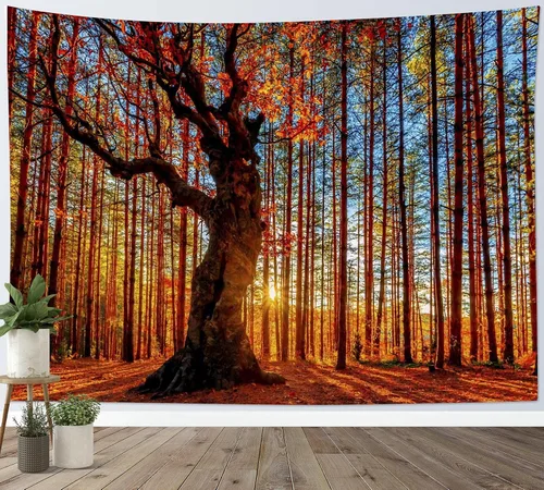 Miniatura 29 de LB Tapiz de Navidad de invierno, ventana de invierno exterior, pino nevado en bosque, tapiz de pared para dormitorio, paisaje de montaña, arte