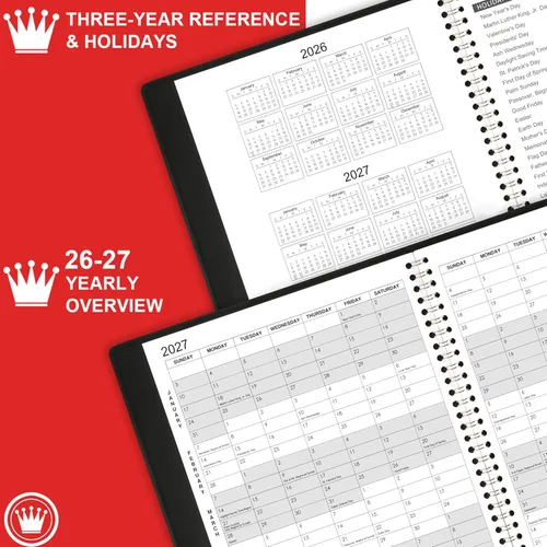 Miniatura 5 de Agenda mensual 2026/Calendario - Ene 2026 - Dic 2026, Agenda mensual 2026, 12 meses, piel sintética, 8.86" x 11.4", 15 páginas de notas