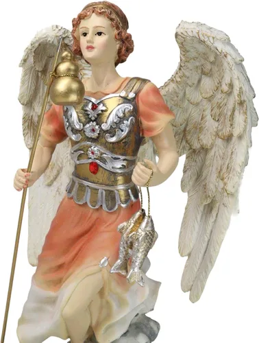 Miniatura 5 de Ebros Iglesia Católica Ortodoxa Ortodoxa Oriental Bizantina Arcángel del colorido San Rafael La curación de Dios Estatua con placa de nombre