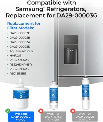 Miniatura 2 de Waterdrop DA29-00003G Filtro de agua para refrigerador, repuesto para Samsung®, DA29-00003B, DA29-00003A, Aqua-Pure Plus, HAFCU1, RFG237AARS, FMS-1