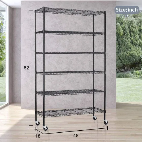 Miniatura 2 de HGS Estantería de alambre de 6 niveles con ruedas, estante de metal resistente, estante de garaje, estante de alambre de acero ajustable, estante