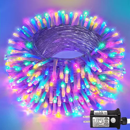 Miniatura 41 de Guirnalda de 120 luces LED rojas impermeables para exteriores, luces de Navidad rojas de 40 pies, 8 modos, cable transparente, guirnalda de luces