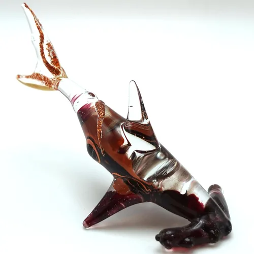 Miniatura 15 de Hammerhead - Figuras en miniatura de tiburón, animales marinos, pintadas a mano, arte de vidrio soplado, adornos dorados, regalo coleccionable