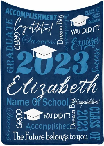 Miniatura 2 de Decoraciones de graduación 2023, manta de regalo para ella, él, felicitaciones 2023, azul oscuro, manta de graduado con nombre personalizado, No.11