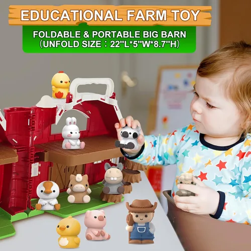 Miniatura 6 de Juguete de granero grande de animales de granja para niños de 1, 2 y 3 años, juguetes Montessori educativos para niños pequeños, juego de simulación