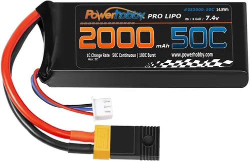 Miniatura 5 de Powerhobby 2s 7.4v 2000mah 50c Lipo Batería w XT60 Plug + Adaptador (2) Compatible con: Traxxas 1/16 E-Revo Slash Rally Summit