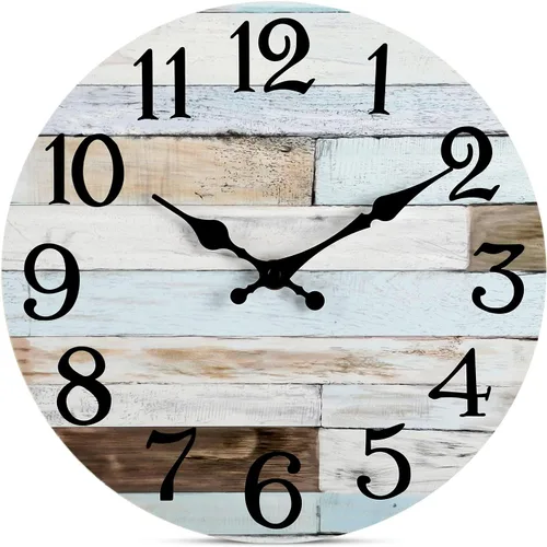 Miniatura 10 de KECYET Reloj de pared con pilas de 14 pulgadas para exteriores, estilo de playa grande, color azul, costero, retro, silencioso, sin tictac, Azul