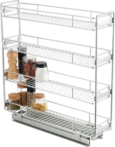 OCG Organizador de estantes porta especias para gabinete de cocina de 4 niveles extraíble (8" de ancho x 21" de profundidad), cestas de alambre
