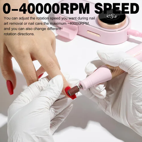 Miniatura 7 de YOKE FELLOW Taladro de uñas – 40000 RPM lima de uñas eléctrica para uñas acrílicas profesional con 12 brocas de manicura, pedicura, pulido de uñas