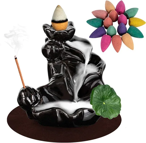 Miniatura 8 de DK177 Soporte de incienso en cascada, quemador de incienso de cerámica, reflujo de cerámica, fuente de incienso zen, máquina difusora, soporte