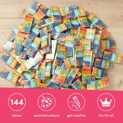 Miniatura 4 de THE TWIDDLERS Paquete de 144 mini crayones a granel (576 en total), paquete de 4 cajas de crayones para recuerdos de fiesta de niños, suministros