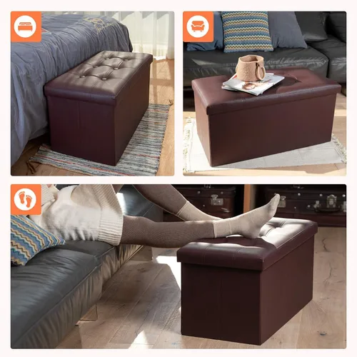 Miniatura 6 de COSYLAND - Reposapiés u otomano con almacenamiento plegable de piel, con agujero para agarrar, para habitación, tamaño pequeño, rectangular, 17 x 15