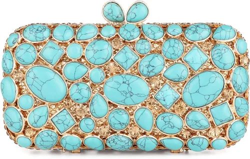 Miniatura 2 de Bolso de mano de noche de cristal turquesa elegante para novia, boda, fiesta, para mujer