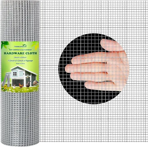 Thinkahead Tela de Alambre 1/2 pulgada 7.3 x 15.2 m Calibre 19, Rollo de Malla de Alambre Galvanizado, Malla de Alambre Soldada, Tela de Hardware